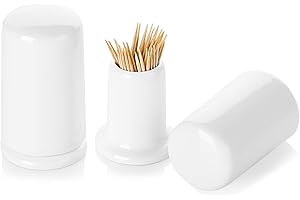 ONTUBE Ceramic Toothpick Holder with Lid Set of 2,Toothpick Dispenser Porcelain Cocktail Stick Box and Easy to Clean,White