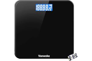 VANWOKE Smart Scale for Body Weight Digital Bathroom Scale with Temperature Indication Corner Design Highly Accurate Body Weight Scale Black Body Fat Scale with Blue LCD Backlight Display 400Lb/180kg