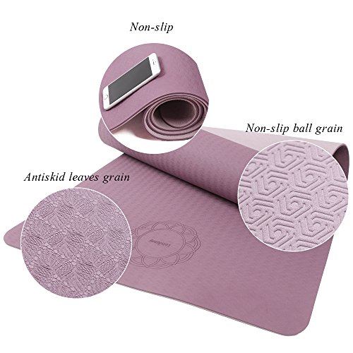 Non Slip Yoga Mat, LetsFunny Thick Eco Friendly Large Yoga Mats with Carrying Strap for Women,Men - 1/4-Inch SGS Certified TPE Exercise Anti-Tear Workout Mat for Pilates Yoga Fitness - Thumbnail 4