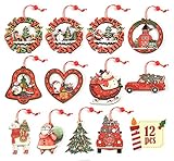ilauke 12Pcs Christmas Ornaments Wood Tree