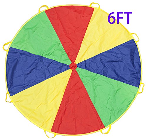 Kids Play Parachute, HUICHUNAG Play Tents Sports Parachute Indoor&Outdoor with 8 Handles (6feet, Blue&Green&ye