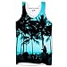Mens Vests Gym Workout Printed Tank Top Ibiza Palm Trees Summer Holiday Clothes - Blue, Medium