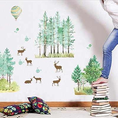 Cute Animal Live In Your Home Diy Elk Green Tree Wall Stickers Home Decor Jungle Forest Theme Wallpaper Gift For Kids Room Decor 100x140cm Buy Online At Best Price In Uae