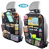 VONDERSO Car Backseat Organizer Kick Mats with Touch Screen Tablet Holder Waterproof Car Seat Back Protector with 11 Storage Pockets for Kids Universal Car Travel Accessories(Black, 2 Pack)