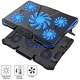 Wsky Laptop Cooler, Ultra Slim 12''-18'' inch Laptop Cooling Pad with 5 Quiet Fans and Blue LED Light, Dual 2 USB 2.0 Ports, Adjustable Mount Stand Height Angle