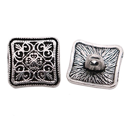 HUELE 50 pcs Mixed Antique Silver Flower Decorative Metal Buttons for Sewing