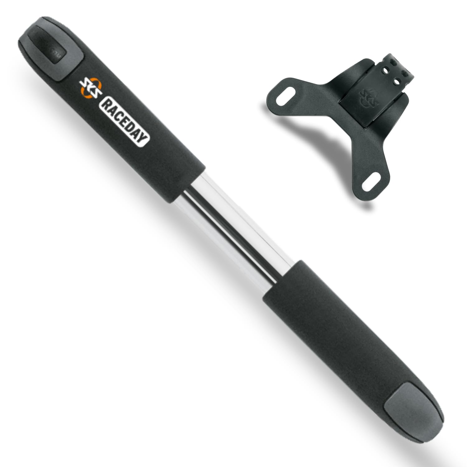 SKS GERMANY RACEDAY bicycle pump for the road bike (including bracket for the bike, suitable for SV and AV valves, bicycle air pump with handle lock, pumps up to 10 bar / 144 PSI)