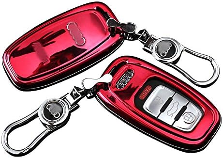 Car Remote Keyless Entry Key Case Cover Fob Shell for Audi A3 A4 A5 A6 A7 A8 Q7 (CHROME RED)