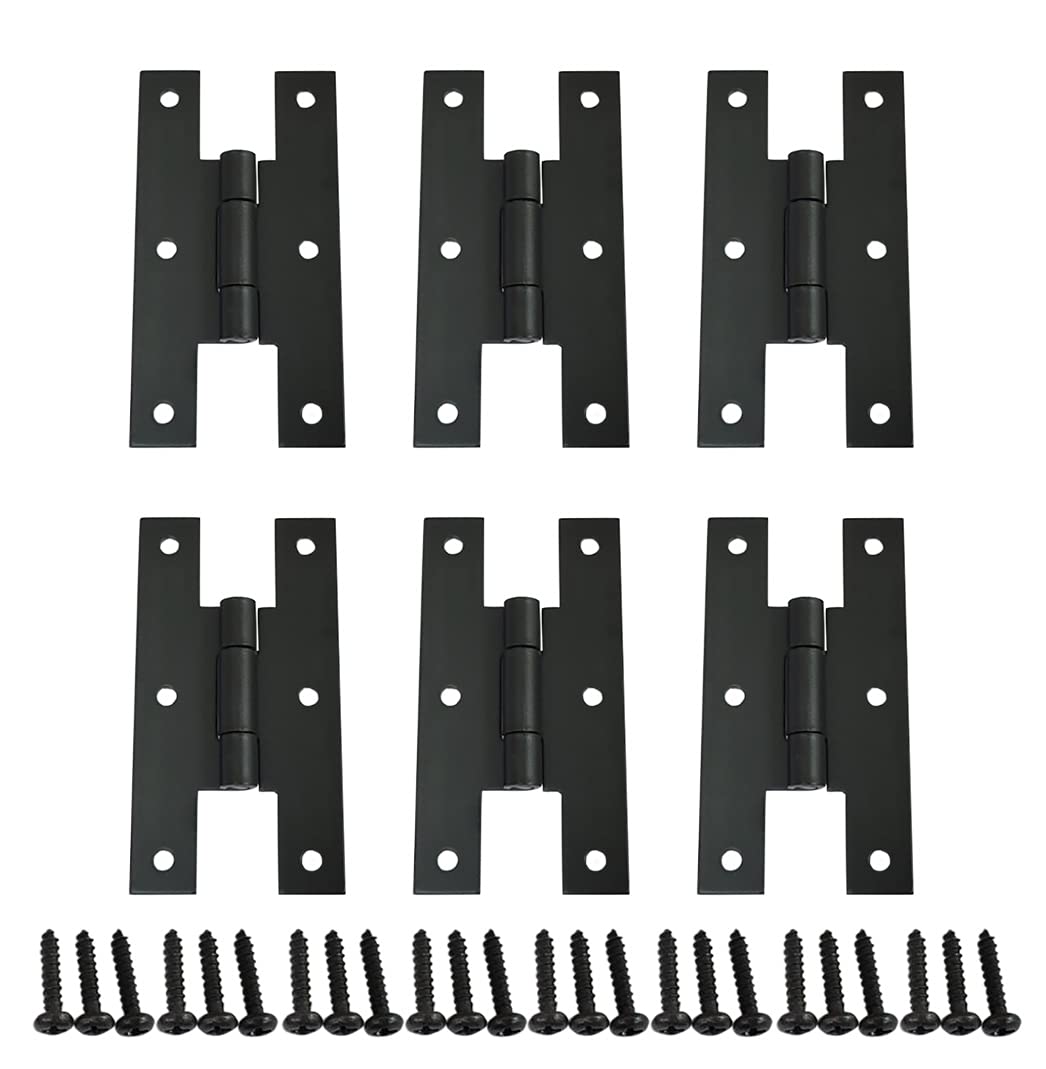 QCAA Black Steel H-Hinge, for Cabinet Doors, Matte Black, 6 Pack, Made in Taiwan