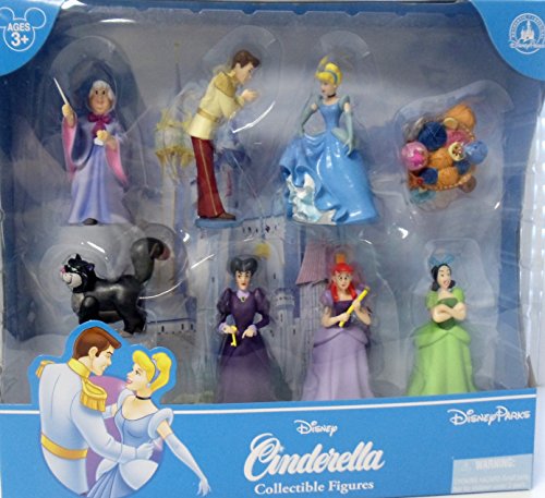Disney CINDERELLA Set of 8 Figures ~ Featuring Princess Cinderella, Prince Charming, Fairy Godmother, Lady Tremaine, Anastasia, Drizella, Jaq, Suzy, Pearla and Lucifer, Playset Figures Range From 1 to 4 Tall