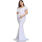Mommy Jennie Long Maternity Dress for Photoshoot Stretchy Pregnancy Ruffle Maxi Photography Dress for Baby Shower