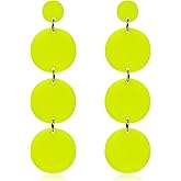 KaFu Round Acrylic Dangle Drop Earrings for Woman Girls Retro Neon Earrings Lightweight Boho Resin Disk Earrings Summer Beach Statement Jewelry Gift