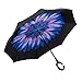 Ylovetoys Inverted Umbrella Double Layer Reverse Umbrella with C-Shaped Handle, Anti-UV Inside Out Windproof Umbrella for Car Rain Outdoor Use (Blue Flower)