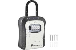 BRILLIRARE Key Lock Box, Waterproof 4 Digits Combination Lockbox with Removable Shackle, Wall Mount Resettable Key Hider, Upgraded Large Password Boxes for Car House Office Apartment Keys-Grey