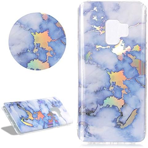 Holographic Marble Phone Case for Samsung Galaxy A6 Plus 2018,DasKAn Shiny Rainbow Reflective Laser Chrome Design Ultra Slim Soft Rubber Silicone TPU Bumper Shell Protective Back Cover,White & Blue