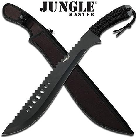FIXED BLADE Machete with Carbon Sharp Blade Durable 21" Jungle Master Full Tang Black Tactical w/ Sheath JM-031B