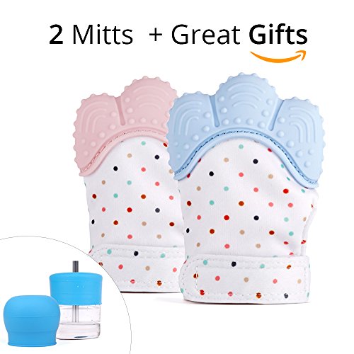 AMA Baby Teething Mitten | BPA Free Teething Toys for Babies | Self-Soothing Pain Relief | Boys - Girls Glove | Non Toxic Massage Teether | Ideal Baby Shower Gift (2 Packs and Handy Gift) (Pink) - Thumbnail 6