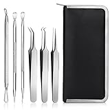 6-in-1 Blackhead Remover Kit Stainless Steel Bend Curved Blackhead Acne Clip Tweezers Blemish Pimple Comedone Extractor Tool
