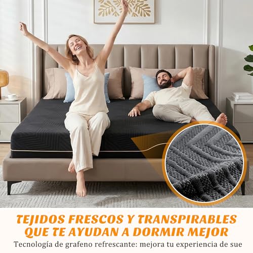 SAFONUS Colchón King Size de Memory Foam 20CM, Colchón para el Dolor de Espalda, Cama de Gel de Cobre Refrigerante en Una Caja, Firmeza Media Terapéutica, Soporte Ergonómico, 200x190cm, Negro