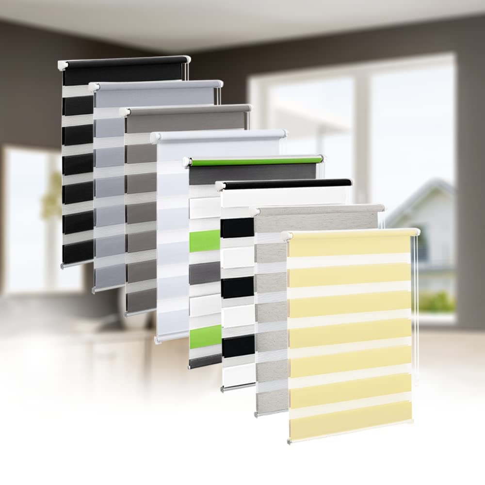 Eurohome Klemmfix Double Roller Blind, No Drilling Required, Duo Roller Blind, 85 cmx130 cm (Fabric Width 81 cm), Transparent and Opaque Privacy Screen, Roller Blind with Clamping Supports for W