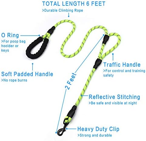 Strong Rope Dog lead 6ft Long with Two Padded Handles,Heavy Duty,Reflective Double Handle Training Dog Lead for Large Dogs or Medium Dogs,Dual Handles Leash(Green) - Image 3