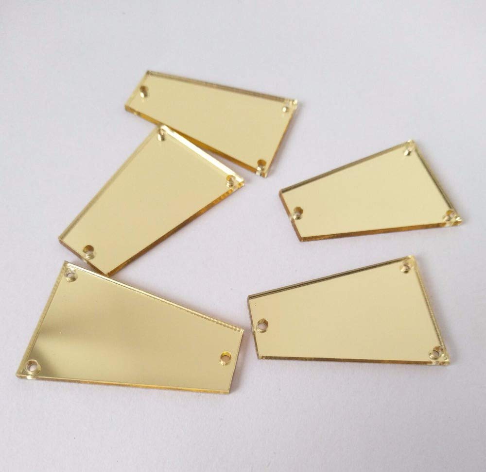 50pcs Trapezoid Mirror Sew on Rhinestones, Flatback Gold Acrylic Sew-on Stone for Dress Garment Decortaion (Gold)