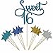 Blue Monogram Sweet 16 Cake Topper Glitter Star Cupcake Picks For 16th Birthday Anniversary Party Decoration Supplies