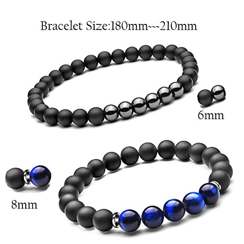 SEVENSTONE 2PCS Black Mantra Prayer Beads Bracelet for Men Women Cross Natural Stone (C 2PCS) - Thumbnail 4