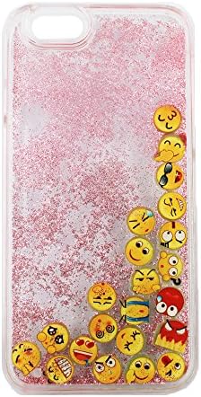 iPhone 5 Case, iPhone 5s Case, iPhoneSE Case, Touber Glow in the Dark 3D Bling Glitter Sparkle Liquid Case, Funny Emoji Face Smiley Face Back Cover For iPhone 5/5s/SE (Pink)