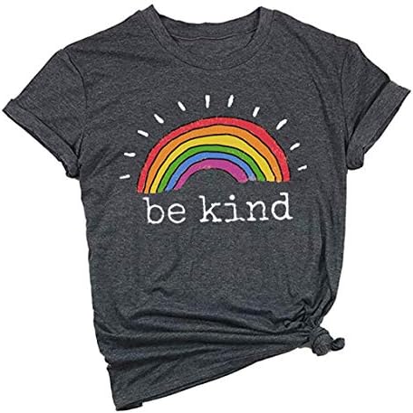 Be Kind Shirt for Women Rainbow Graphic Tees Funny Letter Print Short Sleeve Tops Inspirational Tshirt
