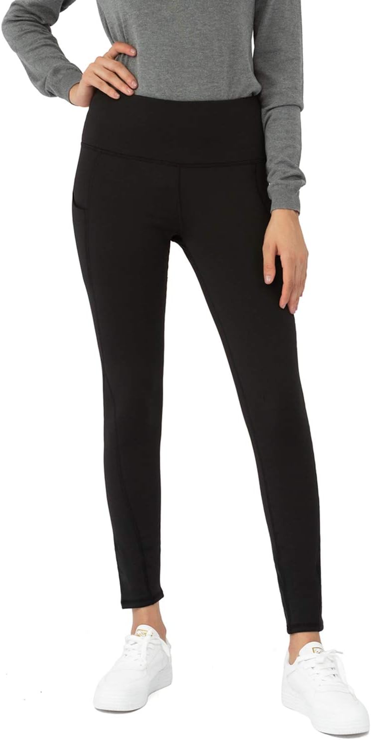 Women’s Fleece Lined Leggings Tummy Control Thick Thermal Tights Winter Cycling Running Leggings with Side Pockets