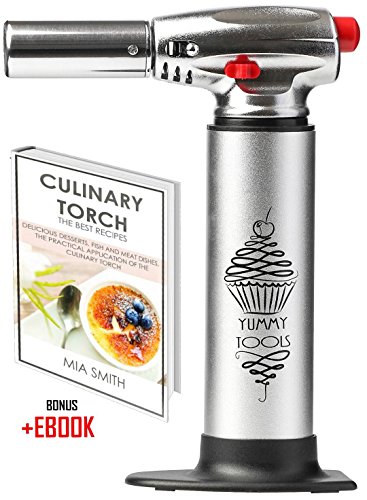 Blow Torch - Best Culinary Torch - Aluminum Kitchen Hand Butane Torch â€“ Chef Torch for Cooking with Double Flame + Bonus Recipe E-book â€“ Cooking Torch Good for Baking, Barbecue, Making Creme Brulee