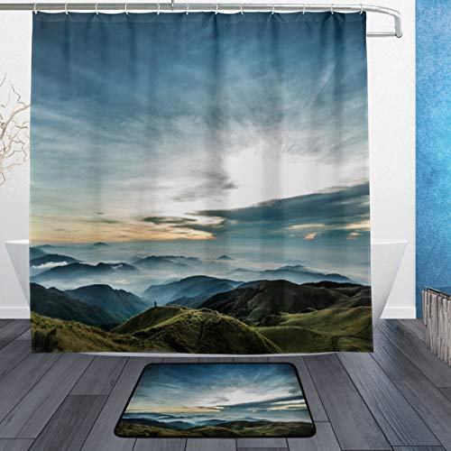 LORVIES Lanscape Bathroom Set, Polyester Fabric Shower Curtain (72 X 72 Inch) with Bath Mats Rugs(15.7 X 23.6 Inch)-12 Rings - Thumbnail 7
