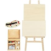 jojofuny Miniature Wooden Easel Kit for 1:12 Dollhouse – Includes Easel, Canvas, Paint Palette, and Paint Box for Dollhouse Decor, Kids' Painting Fun, Party Activities