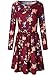ZESICA Women's Long Sleeve Floral Pockets Casual Swing Pleated T-shirt Dress Burgundy X-Large