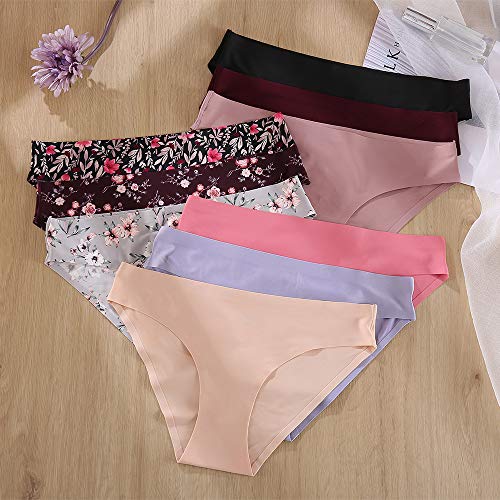 Women\'s Seamless Bikini Panties No Show Strech Hi Cut Underwear 6 Pack (3303-6C, US L(Tag Size M))