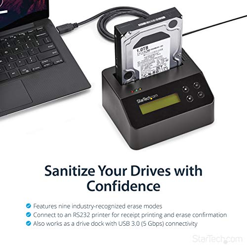 StarTech.com USB 3.0 Hard Drive Eraser Dock for 2.5" & 3.5" SATA/IDE SSD HDD + mSATA & M.2 - Standalone Secure Erase Wiper & Sanitizer (SDOCK1EU3P)