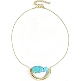 GLIMORA|Boho Turquoise Pendant Necklace for Women, Oval Stone with Gold - Tone Crescent Design, Vintage Ethnic Style Choker Jewelry, Perfect for Casual & Party Looks