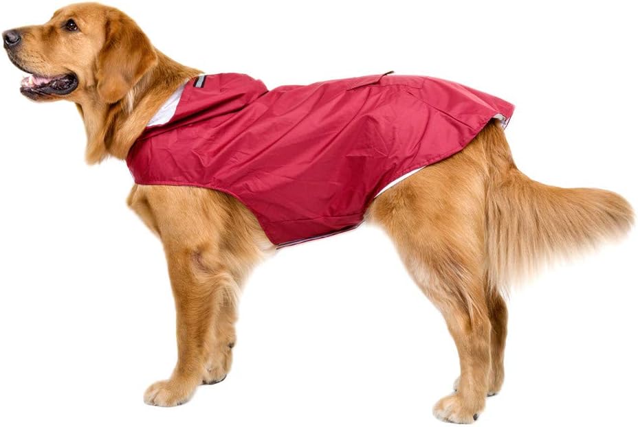 Decdeal Dog Raincoat Rainwear with Hood Leash Hole and Safe Reflective