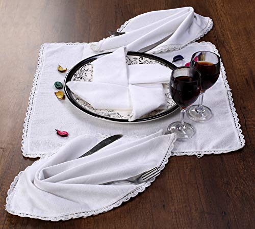 Ramanta Home 12-Pack Dinner Napkins 18x18 with Decorative Lace - 100% Cotton Soft Durable Hotel Quality & Luxury - Ideal for Grand Events & Everyday Use - White