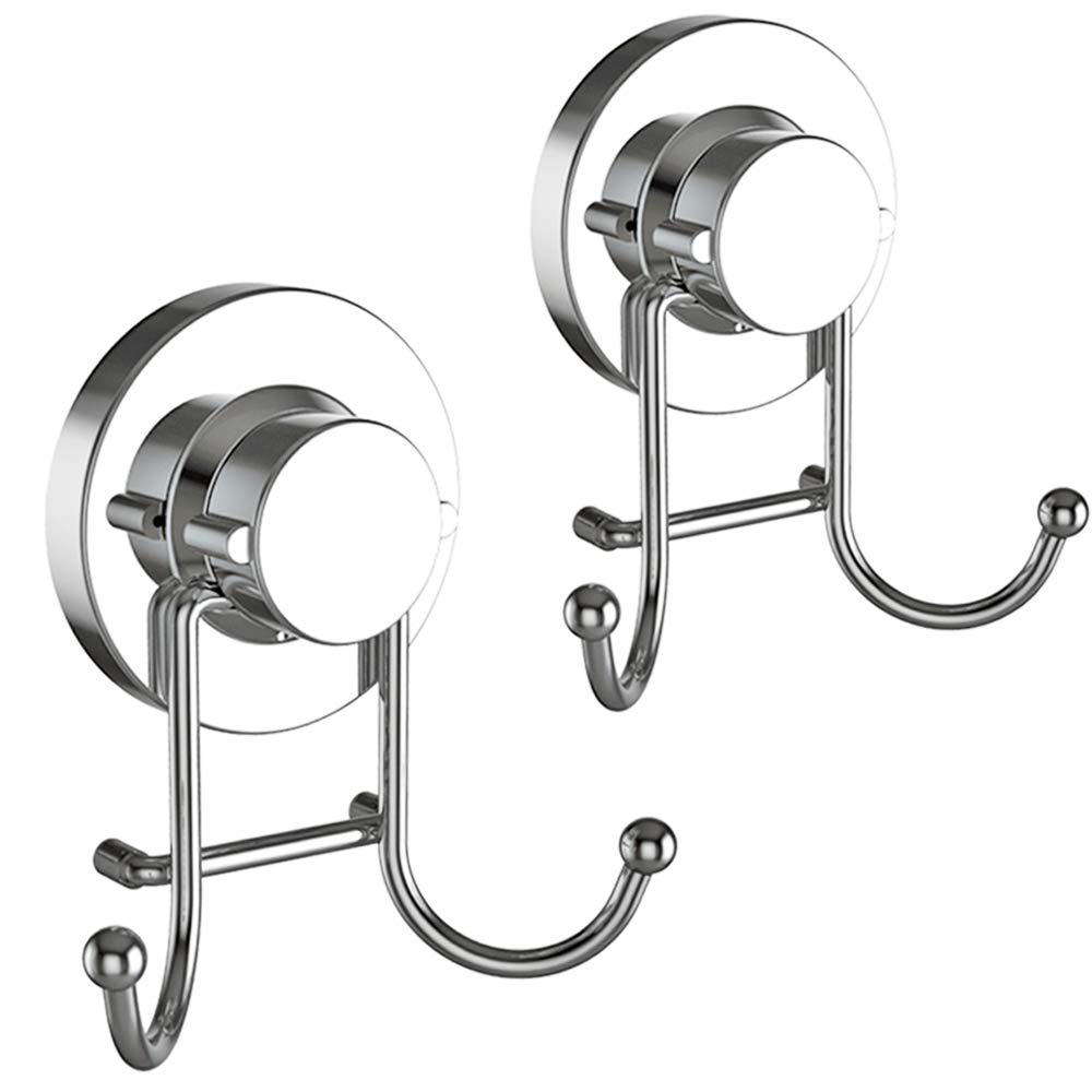 Home SO Towel Hook with Suction Cup Holder - Bathroom Shower Kitchen Storage Organizer Hanger for Bath Robe, Towel, Coat, Loofah - Stainless Steel, Chrome - 2 Pack — image 1