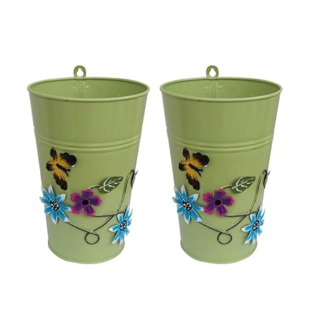 Indoor Garden Decor Set of Two Metal Flower Vases (Half Moon Design)