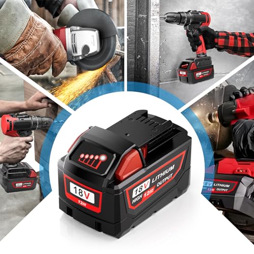 M2CSMK High Output 12.0Ah Replacement for Milwaukee M18 Battery 48-11-1890 48-11-1880 48-11-1860 48-11-1852, M18 Battery Compatible with All Milwaukee 18V Cordless Power Tools (2 Pack)