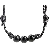 Tourmaline Gemstone Beads Knotted Necklace with Adjustable Wax Nylon Cord – Unisex Good Luck Beaded Crystal Choker for Men & Women Protection Jewelry