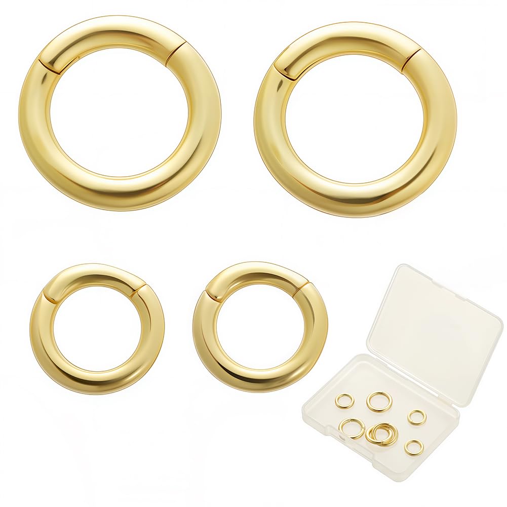 SUNNYCLUE 1 Box 8Pcs 18K Gold Plated Spring O Ring Round Carabiners Trigger Spring O Rings Keychain Round Snap Clasps Metal Gate for Jewellery Making Keyring Bags Purses DIY Craft
