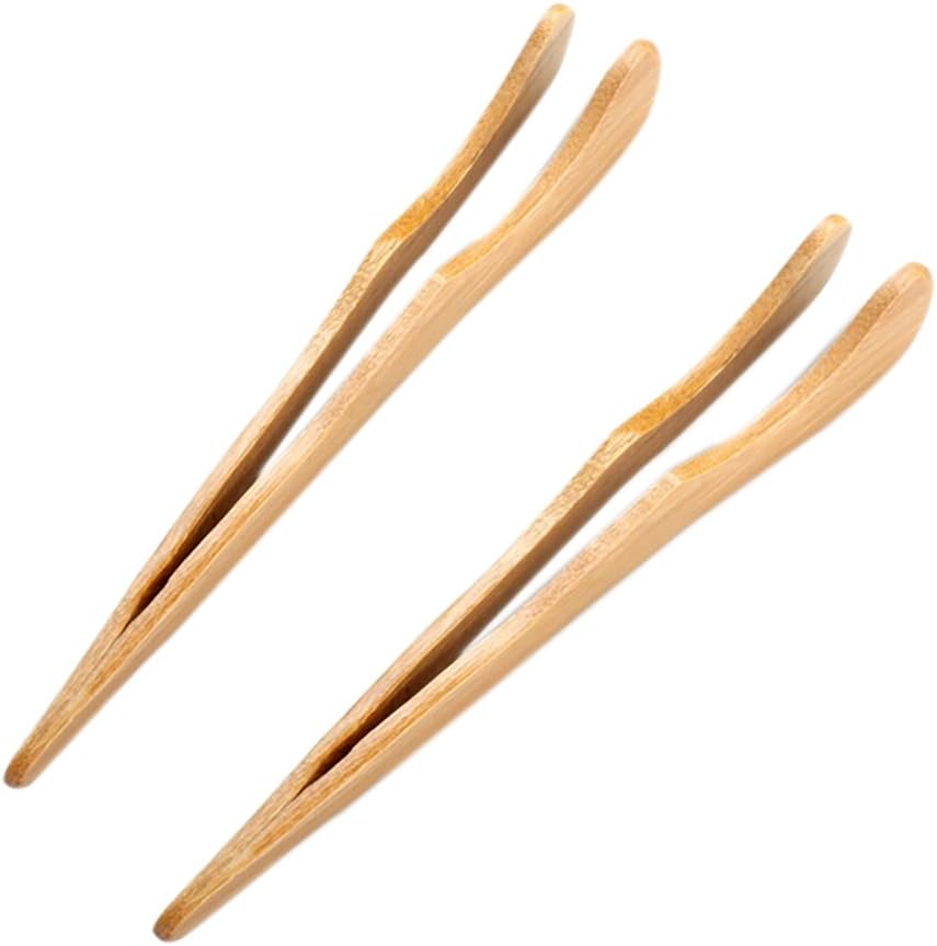Spaufu 2X Toast Tongs Bamboo Wooden Tongs Curve Tail-End Clip for Crumpets Tea Cups Clamp Kitchen Teahouse Tea Art Accessory Kitchenware Type B