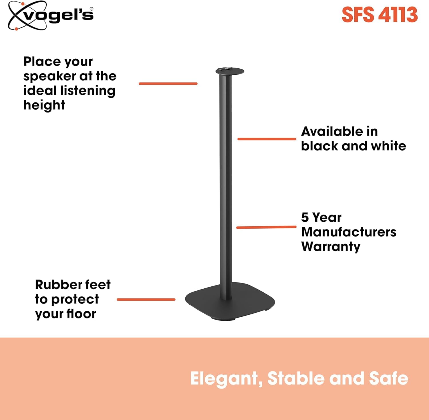 Vogel's SFS 4113 Ständer | Exclusiv für Sonos ERA 100 Lautsprecher | Hochwertig und durchdacht | Kabelverdeckungssystem | Sicher Dank TÜV-geprüfter Stabilität | Höhe: 82 cm | Schwarz (1 Standfuß) 5