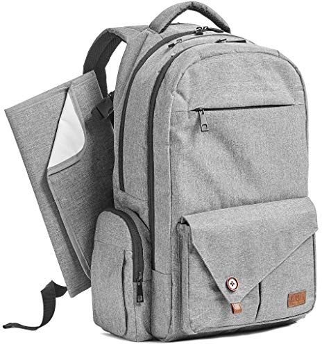 Mens Diaper Bag Backpack for Dad Mom - Large MultiFunction Waterproof Maternity Back Pack Baby Diaper Bag for Men Boys Girls with Stroller Straps Insulated Pocket - Changing Pad - Durable Bookbag Grey