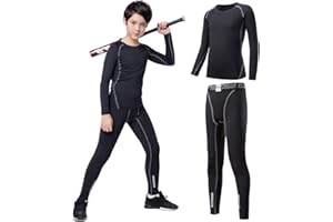 TERODACO Boys Thermal Underwear 2 PCS Athletic Base Layer Kids' Compression Shirts and Leggings Set