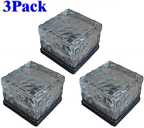 SINOMANN@3 Sets Waterproof Solar Path Ice Cube Rocks LED Frosted Glass Brick Paver Garden In-groud Buried Light for Outdoor Path Road Square Yard